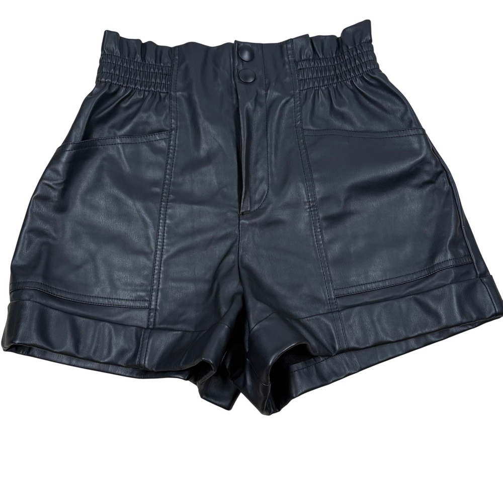 Zara Faux Leather Shorts Womens Small Black Paperbag Waist Edgy Chic Goth